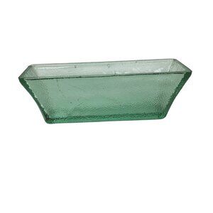 Mid-Century MCM Thick Green Clear Ice Glass Container Heavy 11.75 x 4 Pebbled